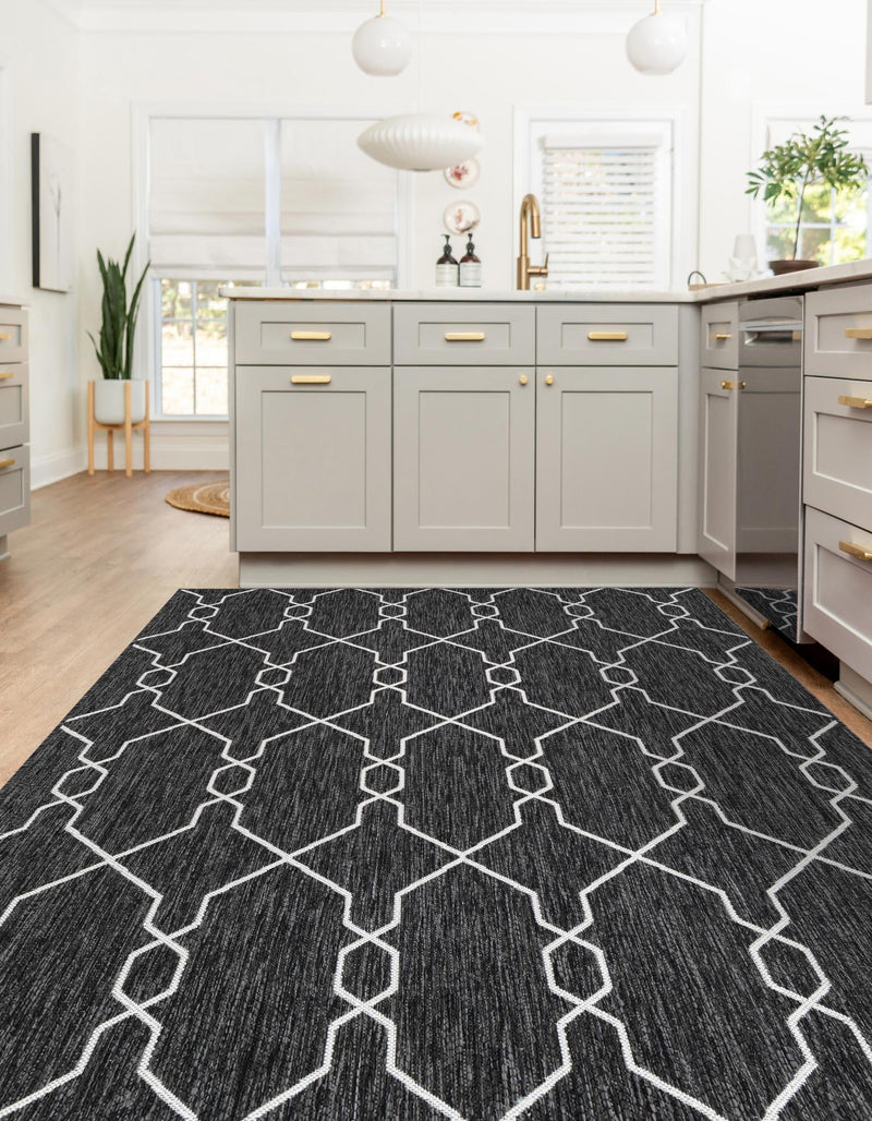 Garden Lattice Oasis Collection Area Rug -  Gazebo Rectangle Charcoal  lifestyle 11