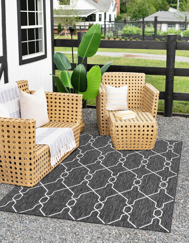 Garden Lattice Oasis Collection Area Rug -  Gazebo Rectangle Charcoal  lifestyle 14