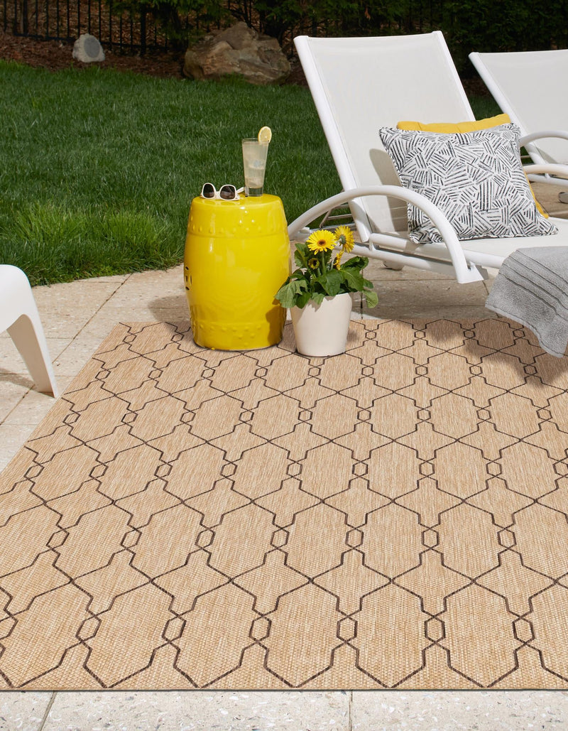 Garden Lattice Oasis Collection Area Rug -  Gazebo Rectangle Natural  lifestyle 12