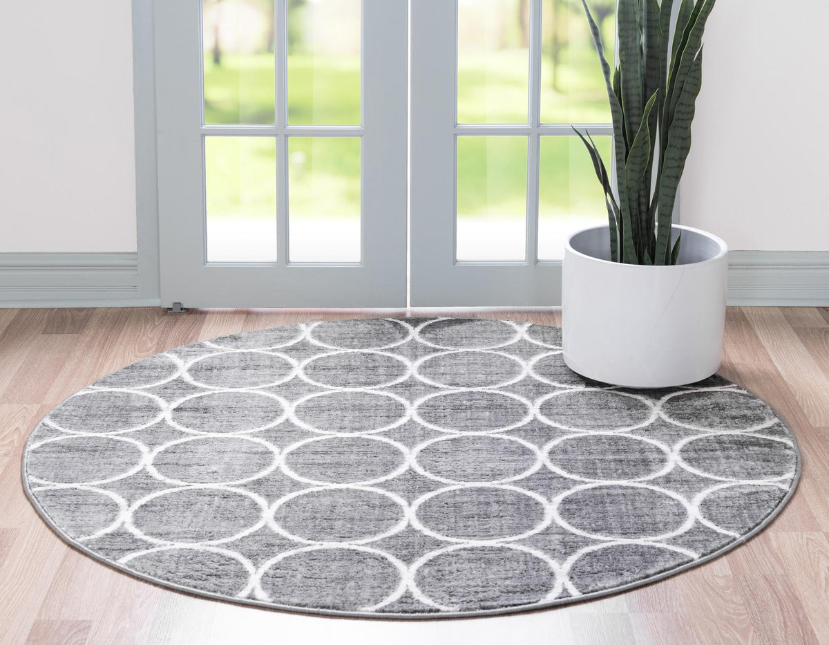 Garden Maze Retreat Collection Area Rug -  Ivyhaven Round Gray  lifestyle 75