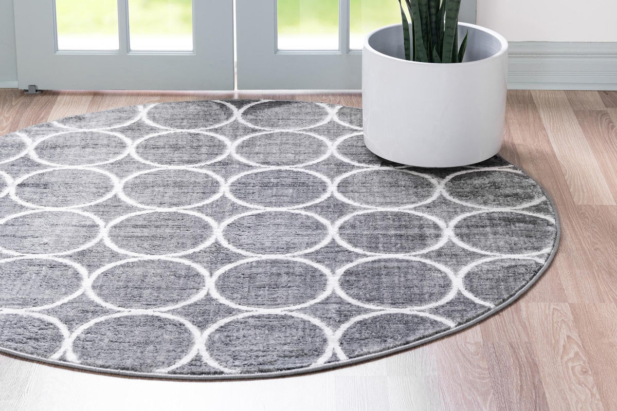 Garden Maze Retreat Collection Area Rug -  Ivyhaven Round Gray  lifestyle 87