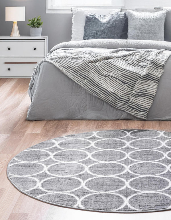 Garden Maze Retreat Collection Area Rug -  Ivyhaven Round Gray  lifestyle 90