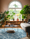 Garden Maze Retreat Collection Area Rug -  Arborlane Round Blue  lifestyle 120
