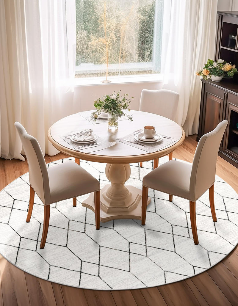 Garden Maze Retreat Collection Area Rug -  Greenbower Round White  lifestyle 113
