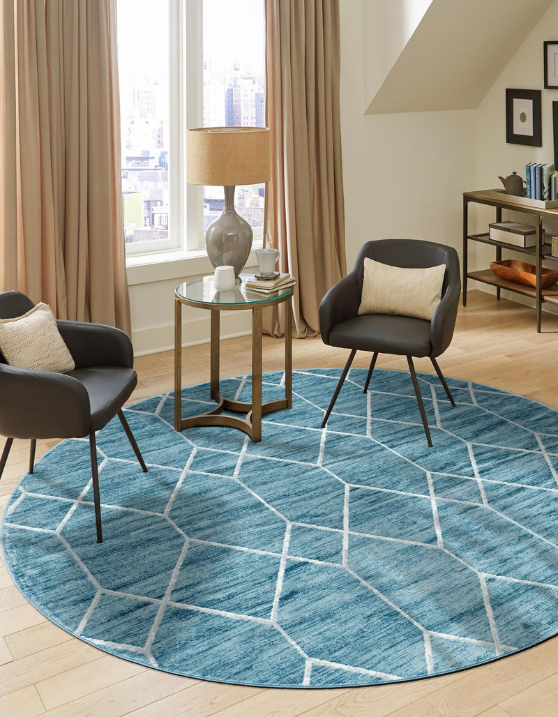 Garden Maze Retreat Collection Area Rug -  Greenbower Round Blue  lifestyle 86