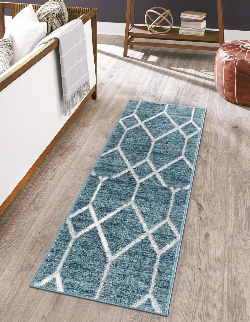 Garden Maze Retreat Collection Area Rug -  Greenbower Runner Blue  lifestyle 60