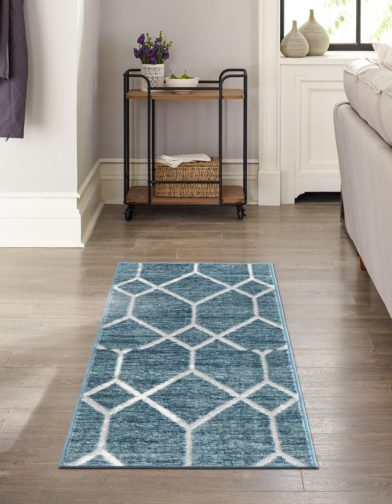 Garden Maze Retreat Collection Area Rug -  Greenbower Runner Blue  lifestyle 69