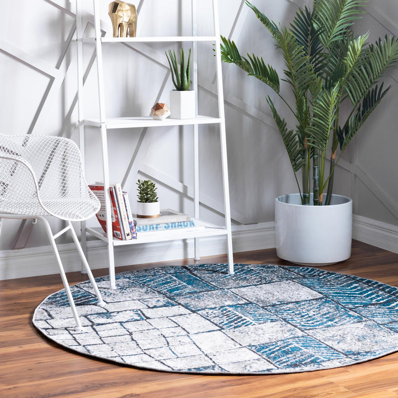 Seville Elegance Collection Area Rug - Cordoba Round Gray Blue  lifestyle 15