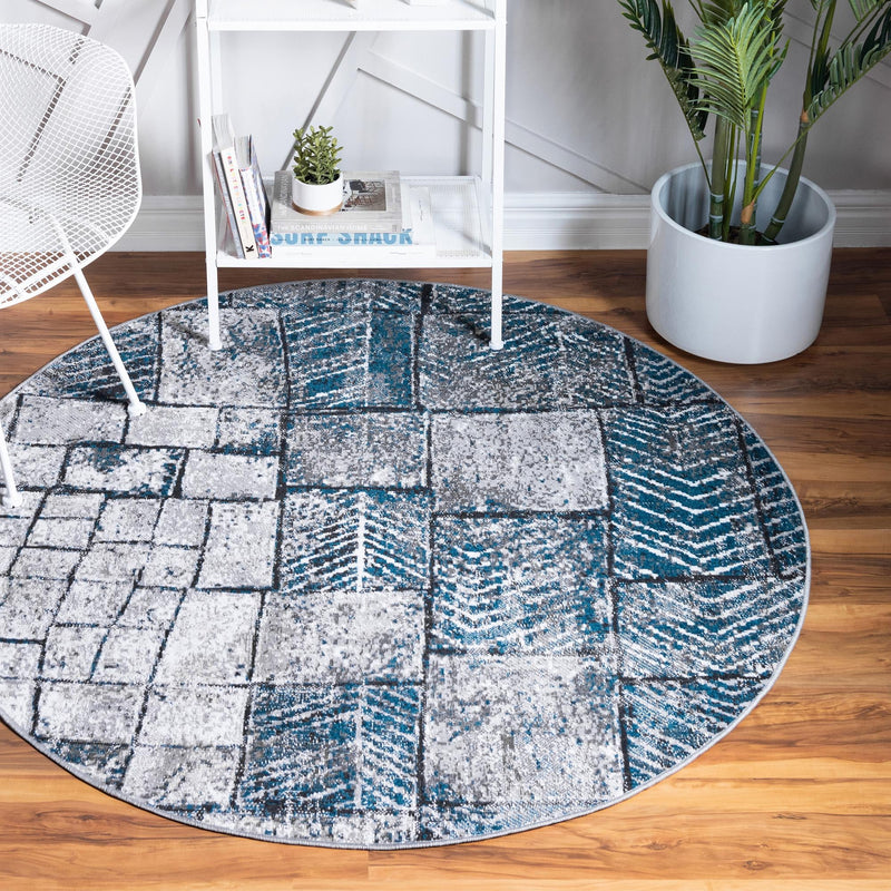 Seville Elegance Collection Area Rug - Cordoba Round Gray Blue  lifestyle 17