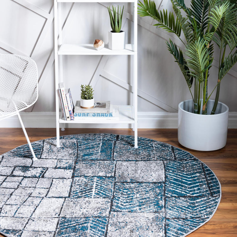 Seville Elegance Collection Area Rug - Cordoba Round Gray Blue  lifestyle 19