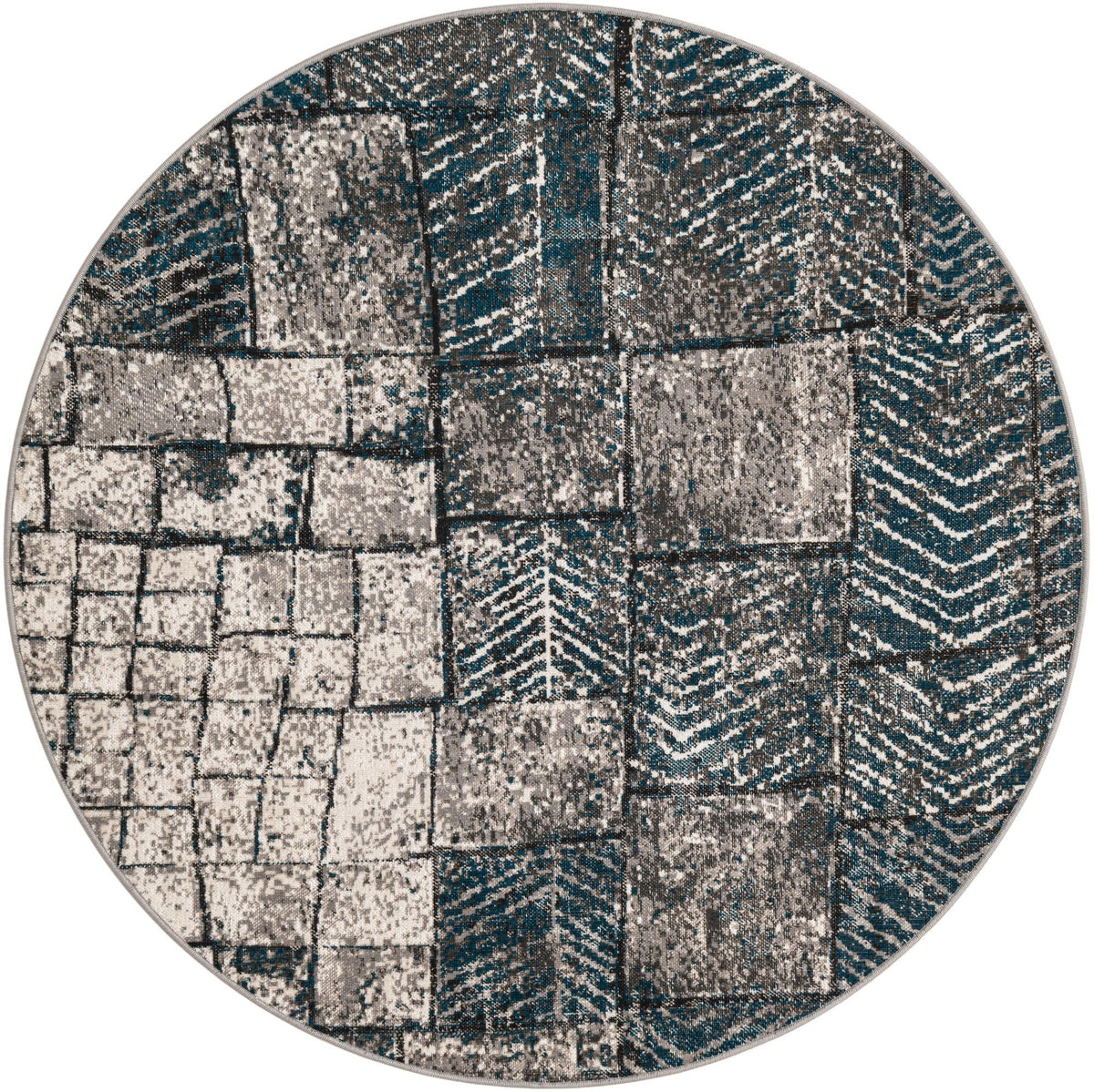 Seville Elegance Collection Area Rug - Cordoba Round Gray Blue  lifestyle 13