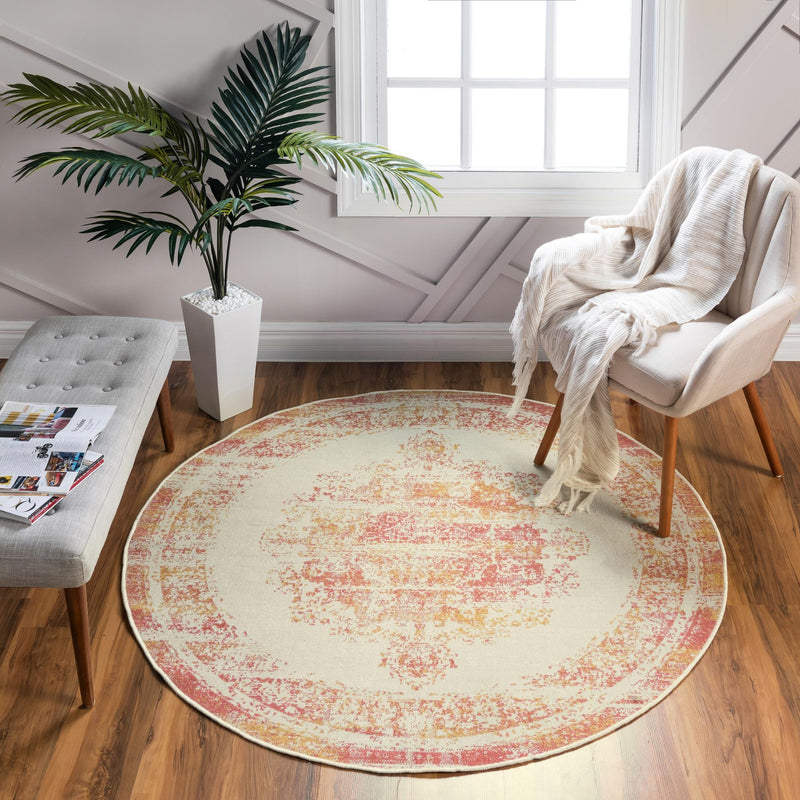 Geneva Terrace Collection Area Rug -  Vevey Round Ivory  lifestyle 31