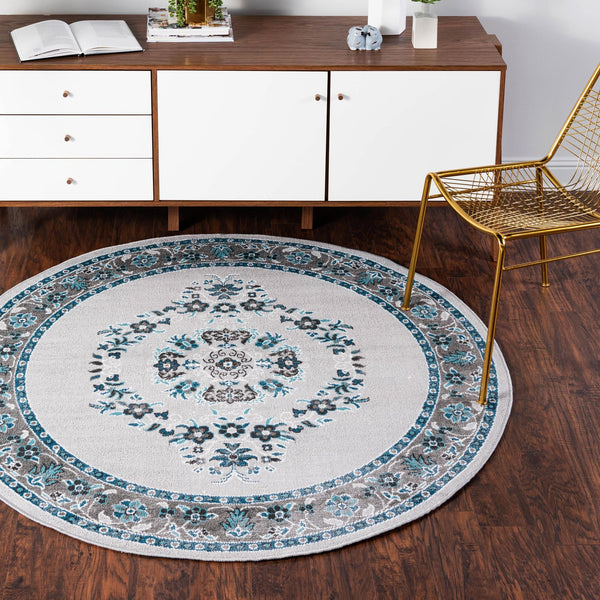 Geneva Terrace Collection Area Rug -  Yverdon Round Gray  lifestyle 93