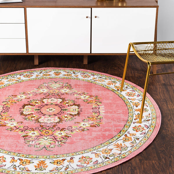 Geneva Terrace Collection Area Rug -  Yverdon Round Rose  lifestyle 83