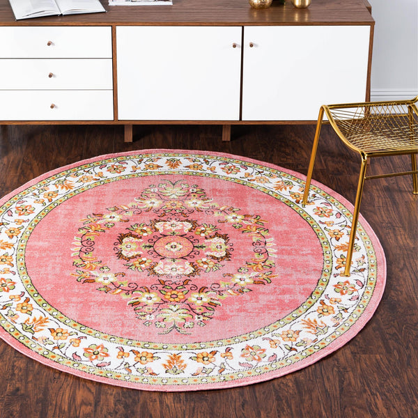 Geneva Terrace Collection Area Rug -  Yverdon Round Rose  lifestyle 95