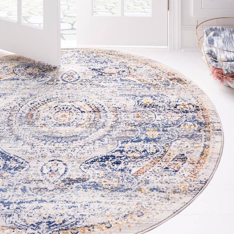 Prague Tapestry Collection Area Rug - Charles Round Gray  lifestyle 24