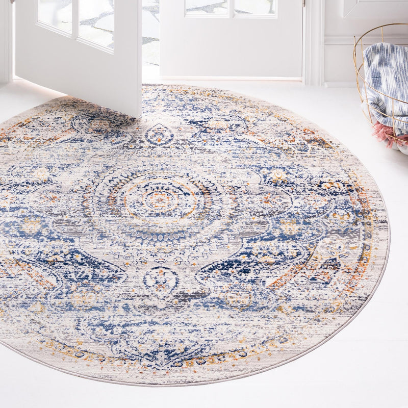 Prague Tapestry Collection Area Rug - Charles Round Gray  lifestyle 28