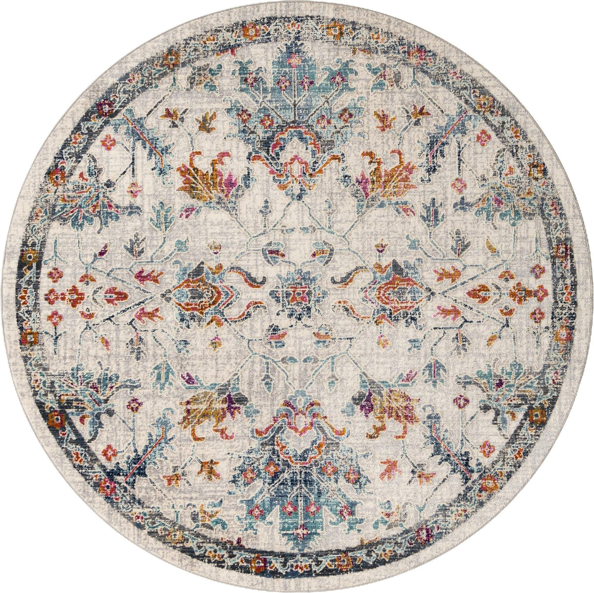 Prague Tapestry Collection Area Rug -  Moravia Round Ivory  lifestyle 36
