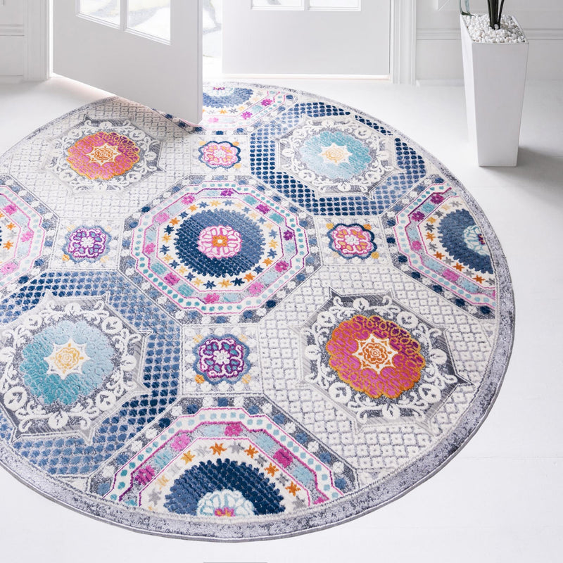 Prague Tapestry Collection Area Rug -  Petrin Round Multi  lifestyle 24