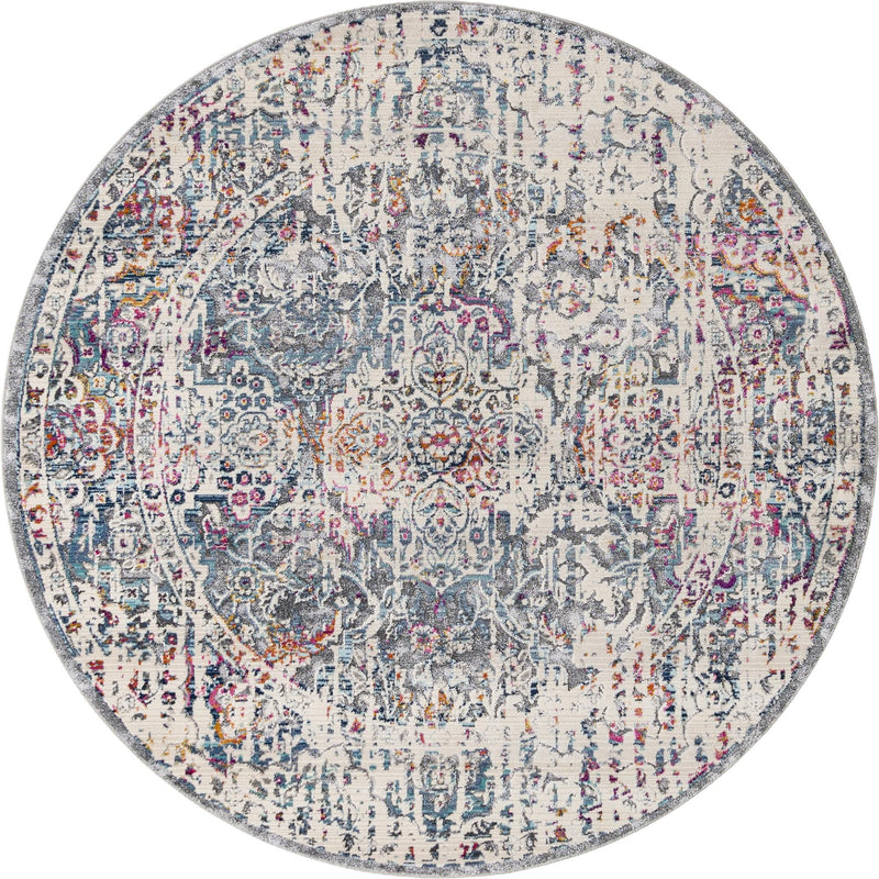 Prague Tapestry Collection Area Rug -  Pilsen Round Gray  lifestyle 15