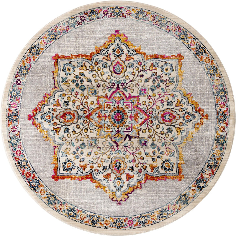 Prague Tapestry Collection Area Rug -  Olomouc Round Ivory  lifestyle 34