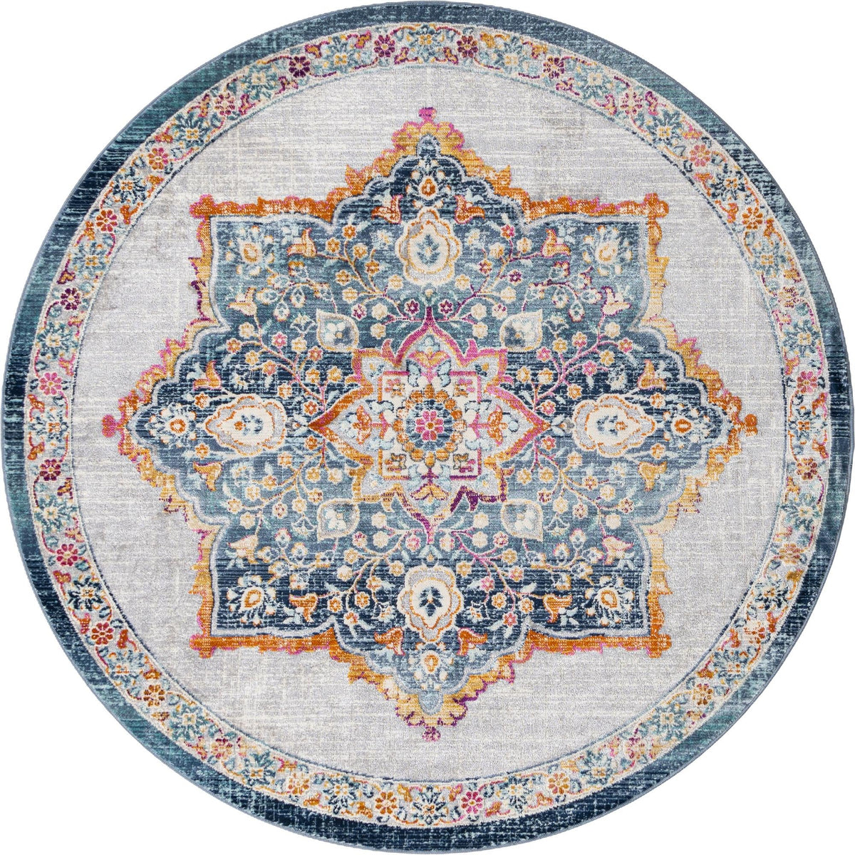 Prague Tapestry Collection Area Rug -  Olomouc Round Blue  lifestyle 31