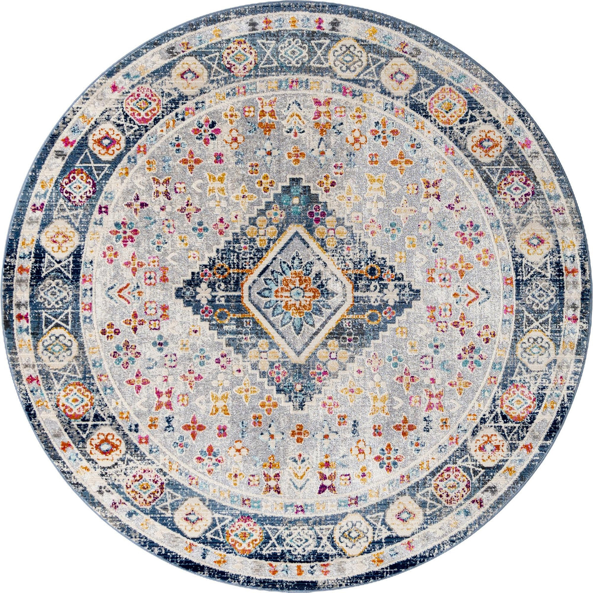Prague Tapestry Collection Area Rug -  Sumava Round Light Gray  lifestyle 29