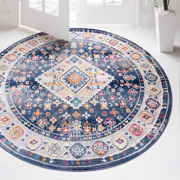 Prague Tapestry Collection Area Rug -  Sumava Round Blue  lifestyle 45