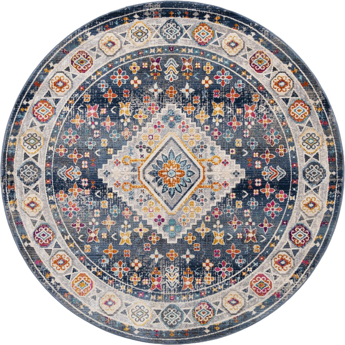 Prague Tapestry Collection Area Rug -  Sumava Round Blue  lifestyle 33