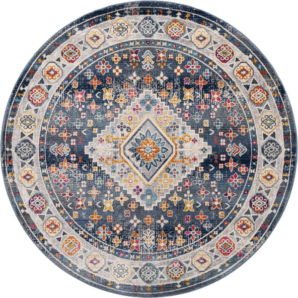 Prague Tapestry Collection Area Rug -  Sumava Round Blue  lifestyle 33
