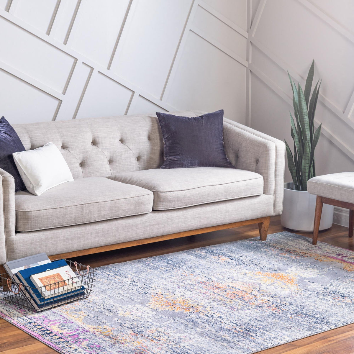 Prague Tapestry Collection Area Rug -  Vltava Rectangle Gray  lifestyle 4