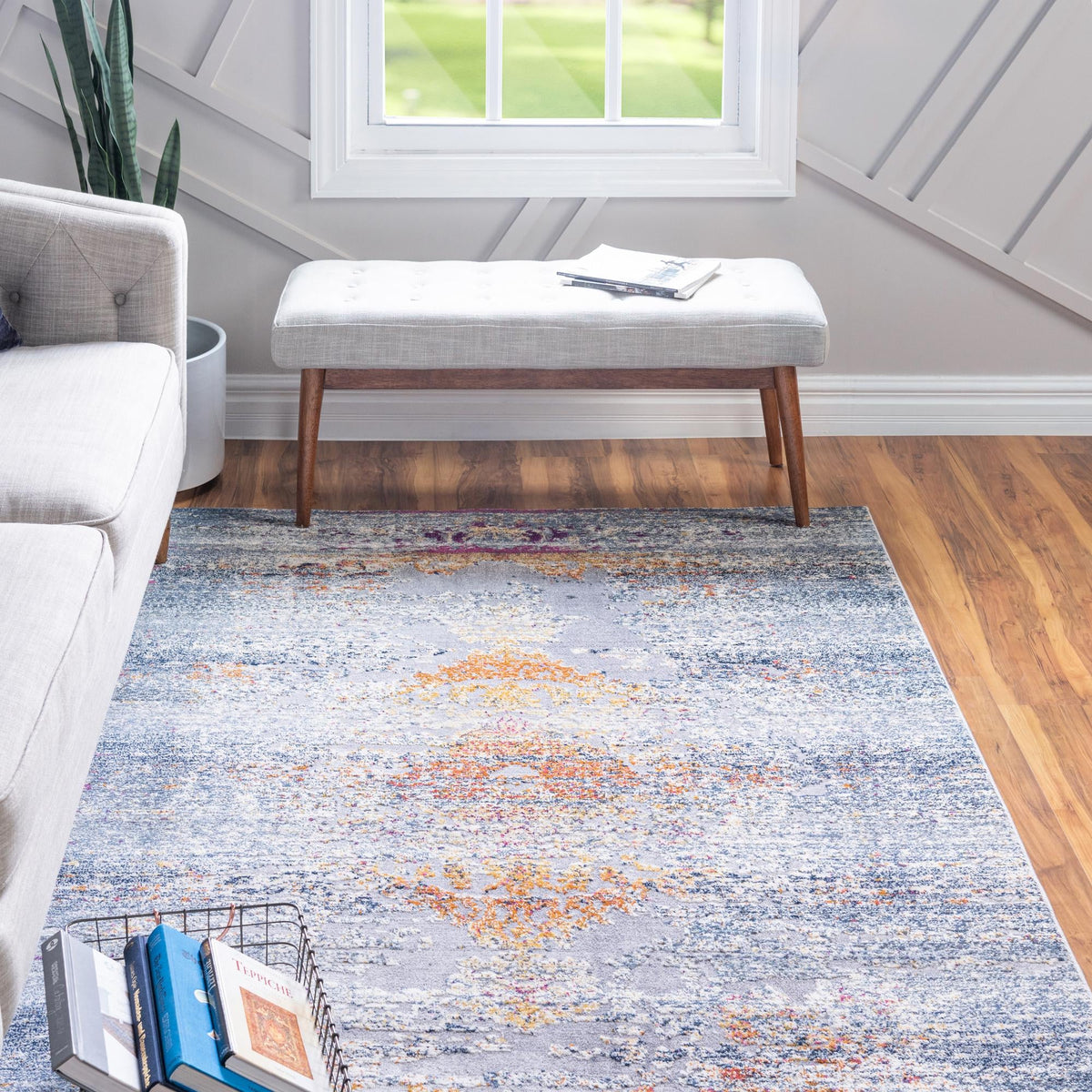 Prague Tapestry Collection Area Rug -  Vltava Rectangle Gray  lifestyle 6