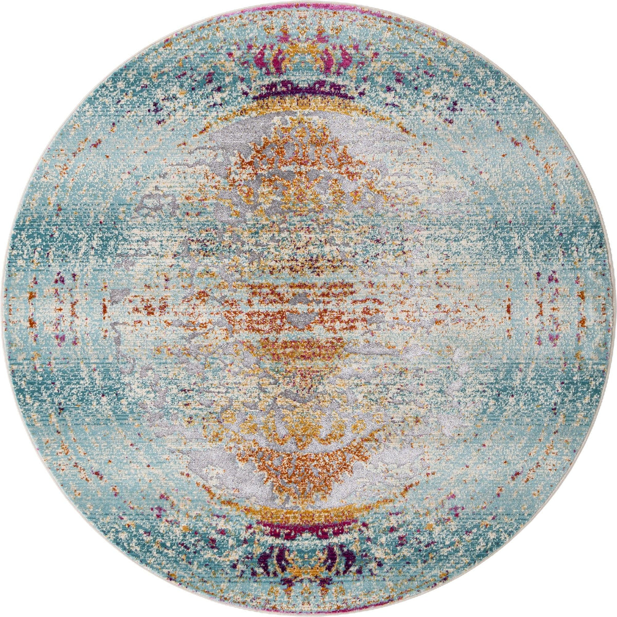 Prague Tapestry Collection Area Rug -  Vltava Round Blue  lifestyle 24