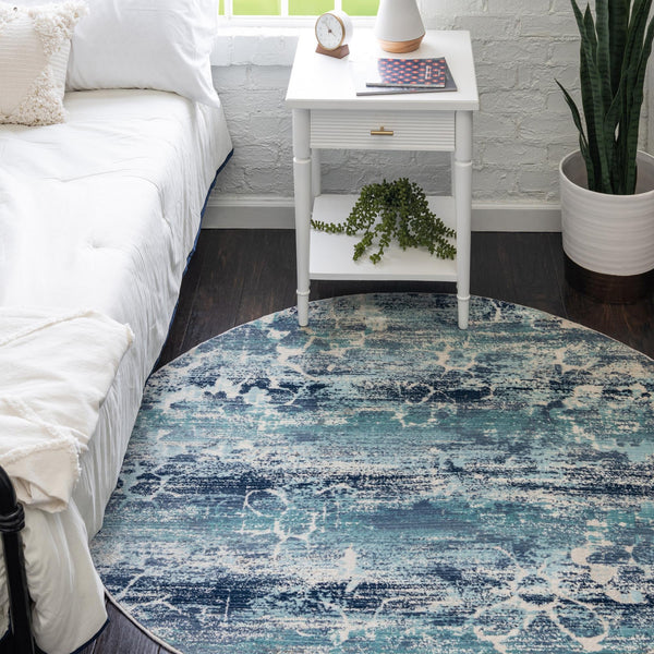 Prague Tapestry Collection Area Rug -  Bohemia Round Blue  lifestyle 37