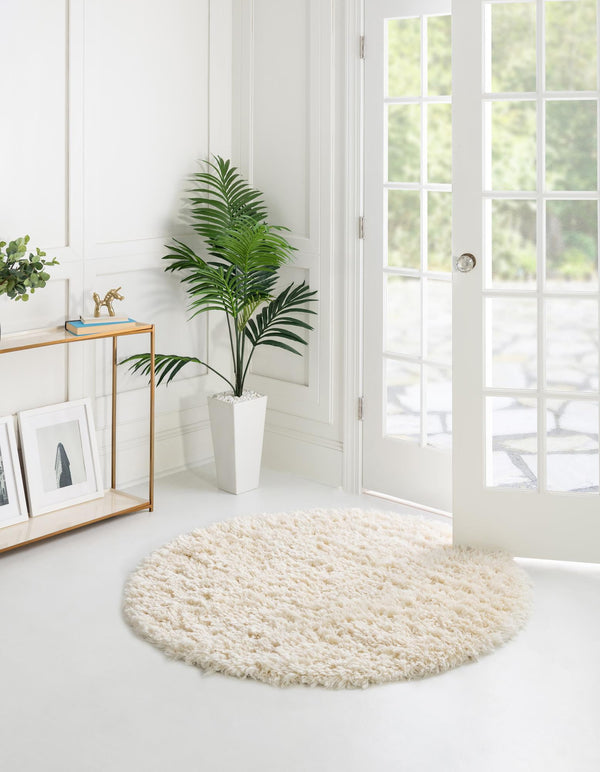Eternal Plush Oasis Collection Area Rug -  Tranquility (Pearl) Round Pearl  lifestyle 9