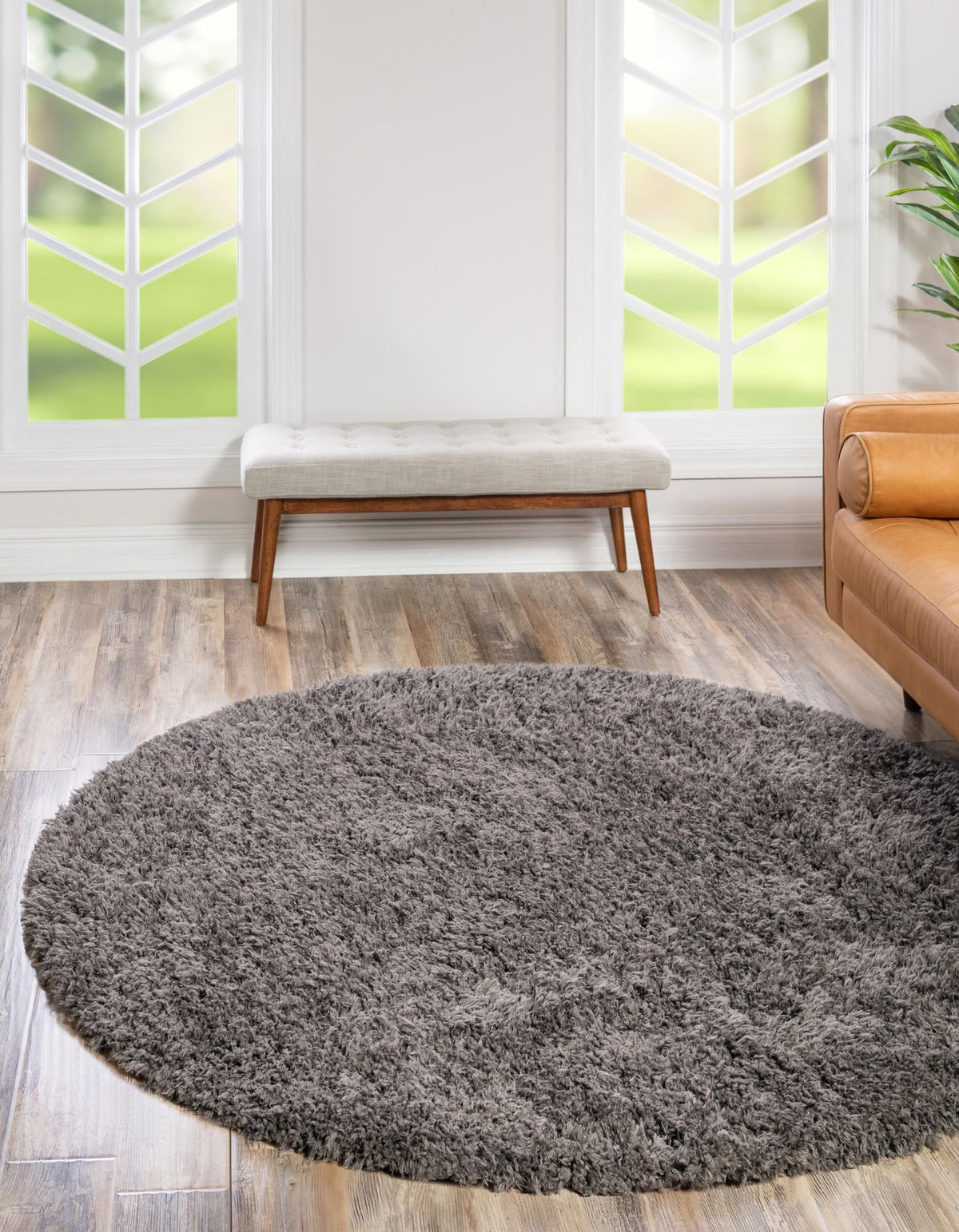 Eternal Plush Oasis Collection Area Rug -  Tranquility (Smoke) Round Smoke  lifestyle 23