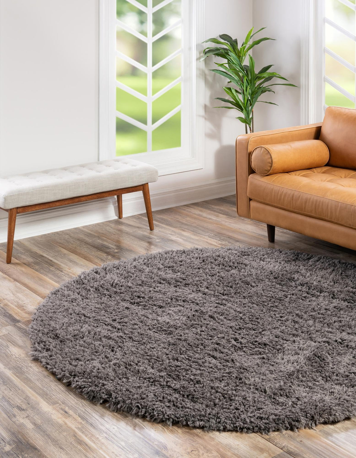 Eternal Plush Oasis Collection Area Rug -  Tranquility (Smoke) Round Smoke  lifestyle 26