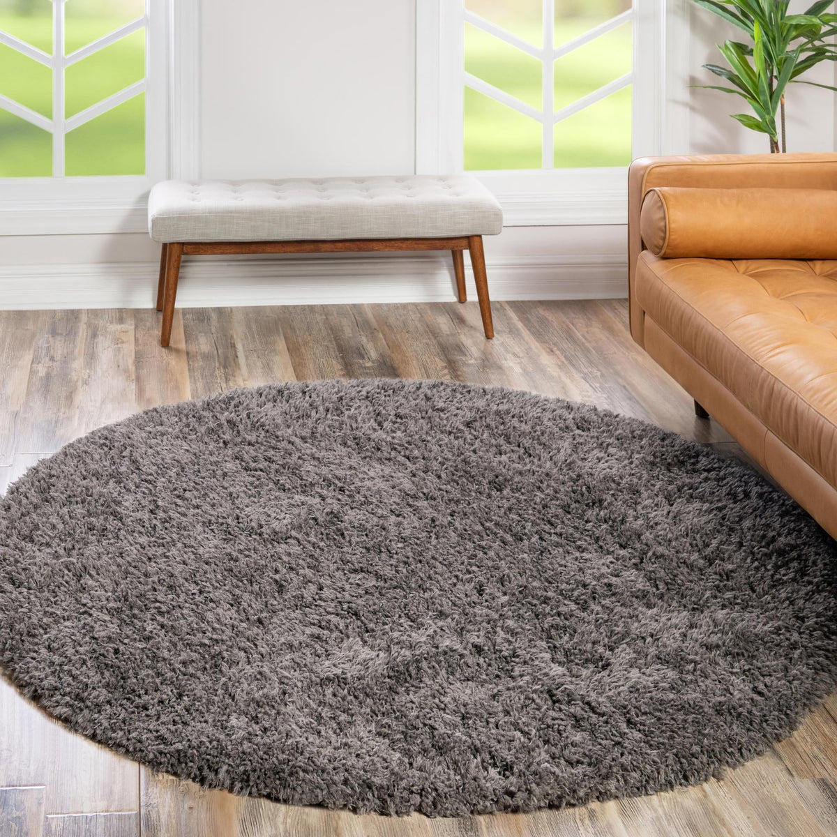 Eternal Plush Oasis Collection Area Rug -  Tranquility (Smoke) Round Smoke  lifestyle 64