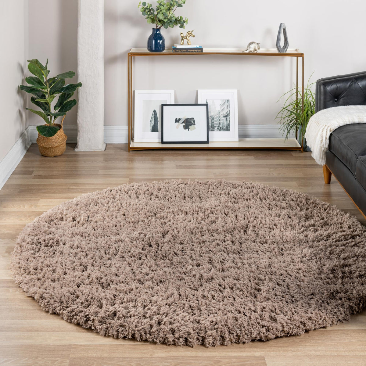 Eternal Plush Oasis Collection Area Rug -  Tranquility (Khaki) Round Khaki  lifestyle 61