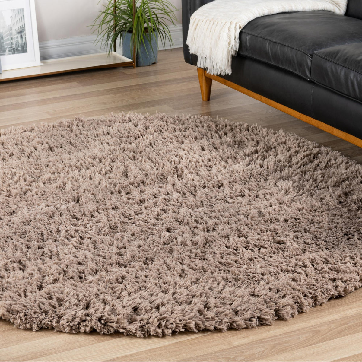 Eternal Plush Oasis Collection Area Rug -  Tranquility (Khaki) Round Khaki  lifestyle 63