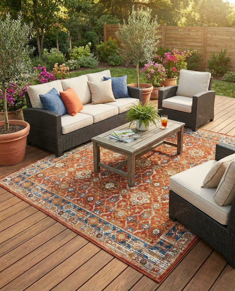 Patio Heritage Collection Area Rug -  Eden Square Antique Red  lifestyle 66