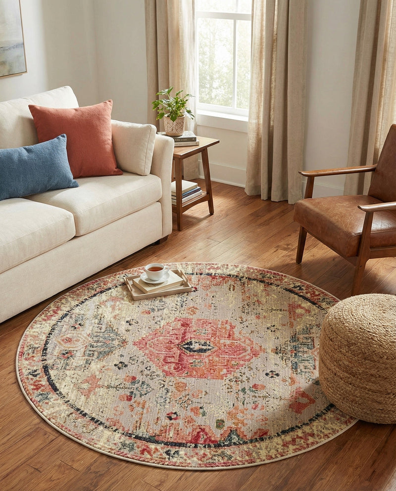 Patio Heritage Collection Area Rug -  Meadow Round Multi  lifestyle 76