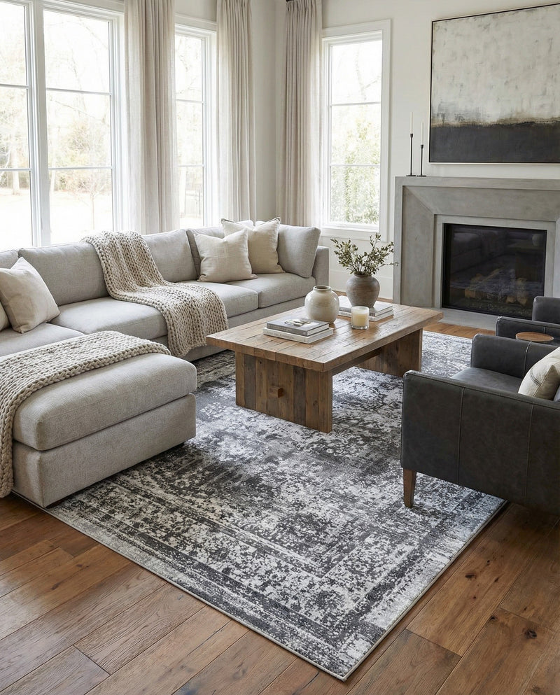 Geneva Terrace Collection Area Rug -  Vevey Rectangle Gray  lifestyle 14