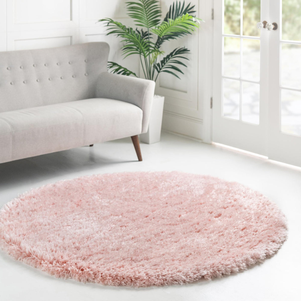 Eternal Plush Oasis Collection Area Rug -  Tranquility (Pink Lace) Round Pink Lace  lifestyle 46