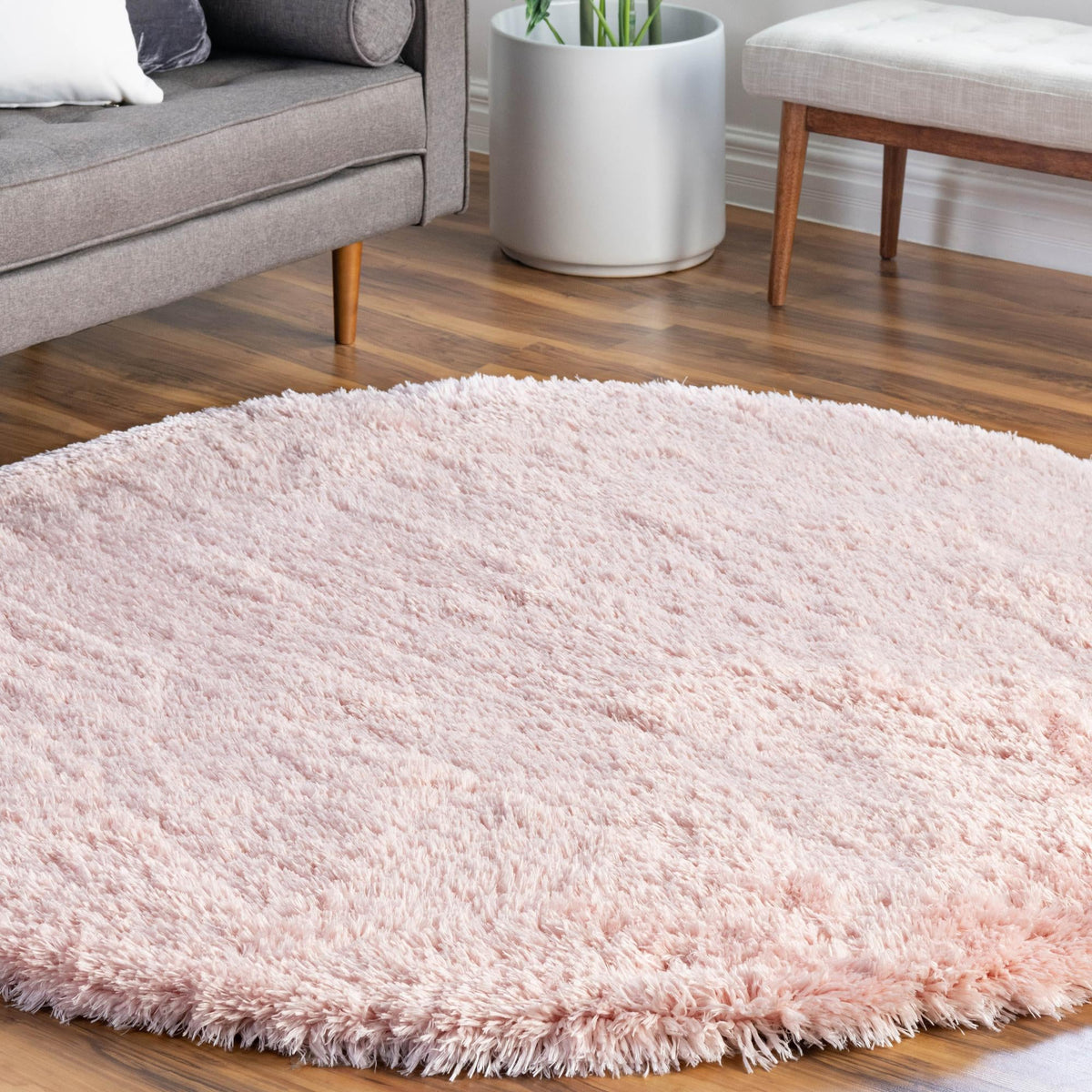 Eternal Plush Oasis Collection Area Rug -  Tranquility (Pink Lace) Round Pink Lace  lifestyle 48