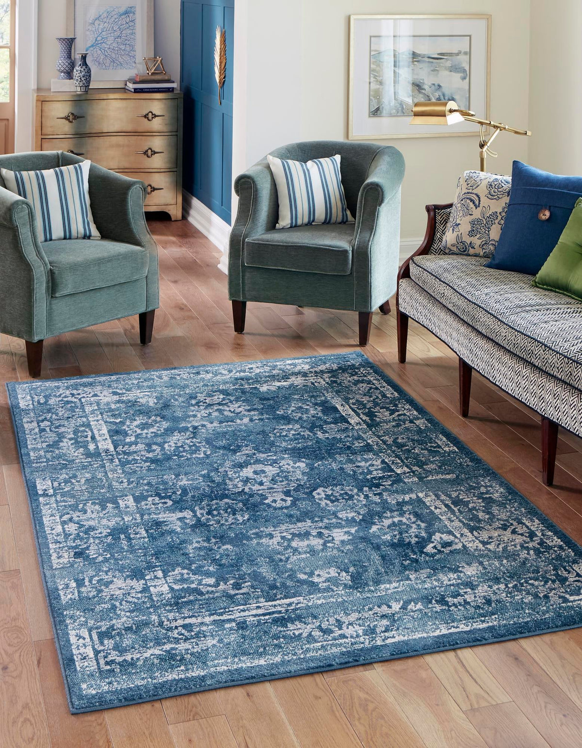 Savannah Elegance Collection Area Rug - Magnolia Rectangle Navy Blue  lifestyle 7