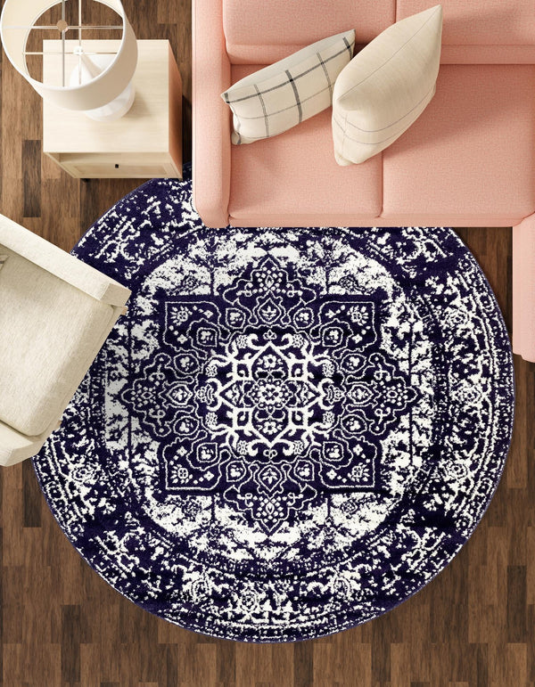 Georgetown Rugs Collection Area Rug - Dupont (Navy Blue) Round Navy Blue  lifestyle 51