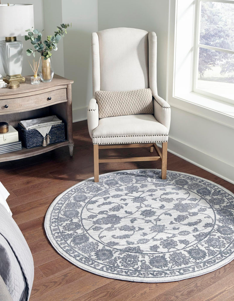 Charleston Elegance Collection Area Rug -  Seaport (white Gray) Round white Gray  lifestyle 19