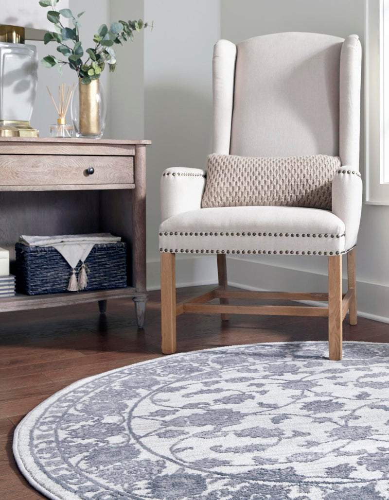 Charleston Elegance Collection Area Rug -  Seaport (white Gray) Round white Gray  lifestyle 24