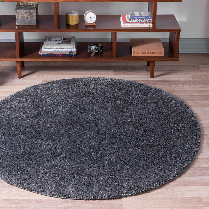 Cozy Comfort Shag Collection Area Rug - Haven (Smoke Gray) Round Smoke Gray  lifestyle 20